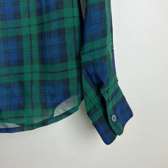 Banana Republic Woman’s Size XS Sheer Button Down Plaid Collared Long Sleeve - Picture 6 of 6